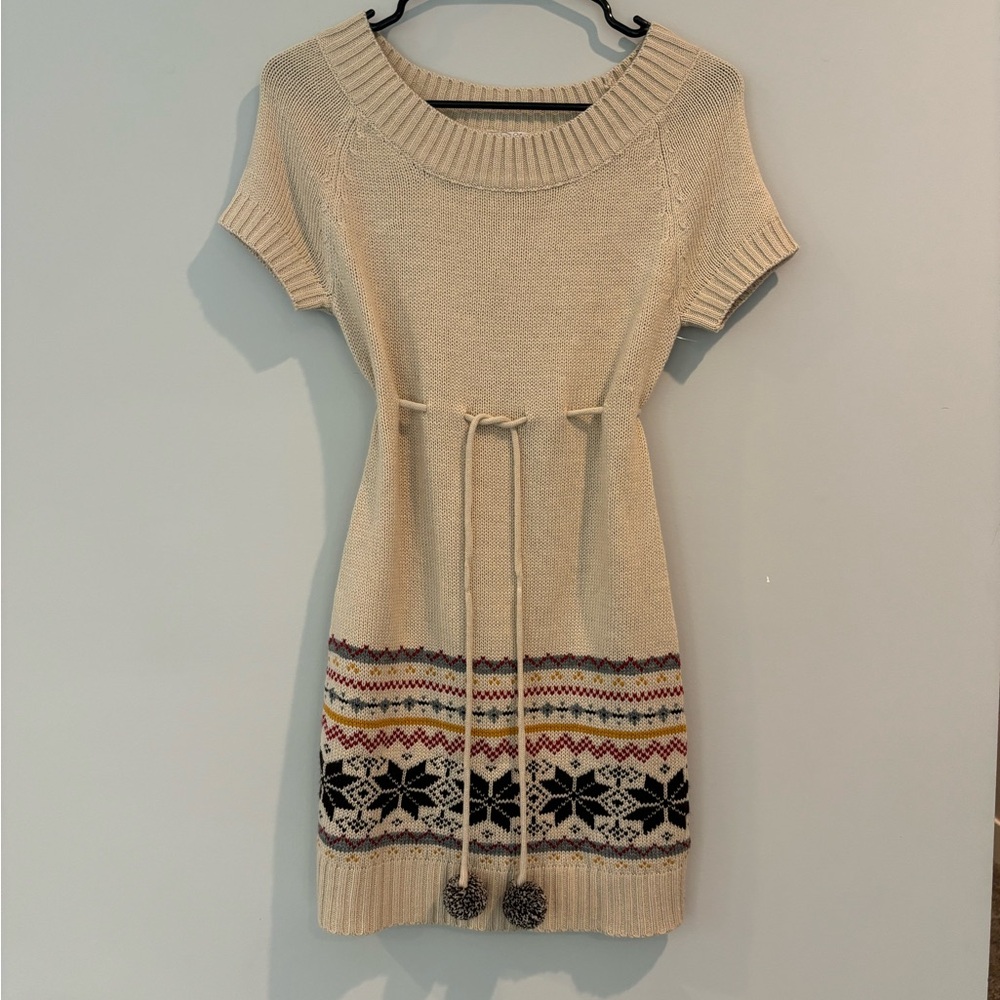 Grane Beige Knit Dress with Geometric Hem